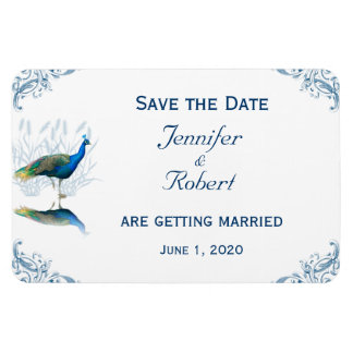 Peacock Garden in blauw en wit Save the Date Magneet