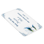 Peacock Garden in blauw en wit Save the Date Magneet (Rechterzijde)