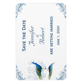 Peacock Garden in blauw en wit Save the Date Magneet