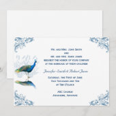 Peacock Garden in Blauw Wit Huwelijksuitnodiging Kaart (Voorkant / Achterkant)