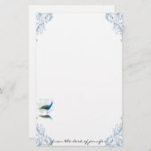 Peacock Garden in Blue and White Stationery Briefpapier (Voorkant / Achterkant)