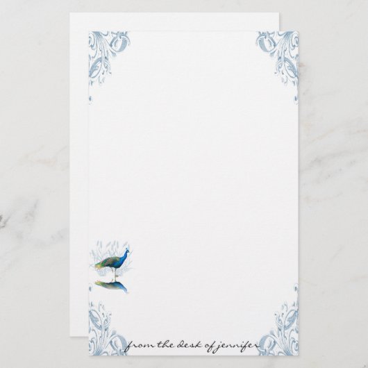 Peacock Garden in Blue and White Stationery Briefpapier (Voorkant / Achterkant)