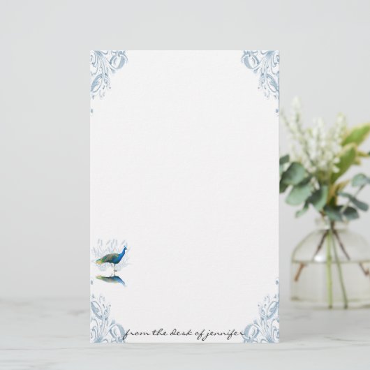 Peacock Garden in Blue and White Stationery Briefpapier (Staand voorkant)