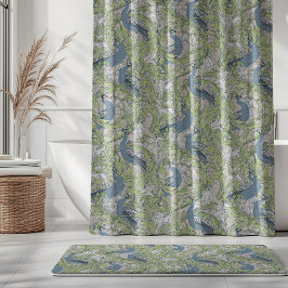 Peacock Garden in Blue Green Grey Douchegordijn