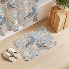 Peacock Garden in Blue Grey Mocha Beige Badmat