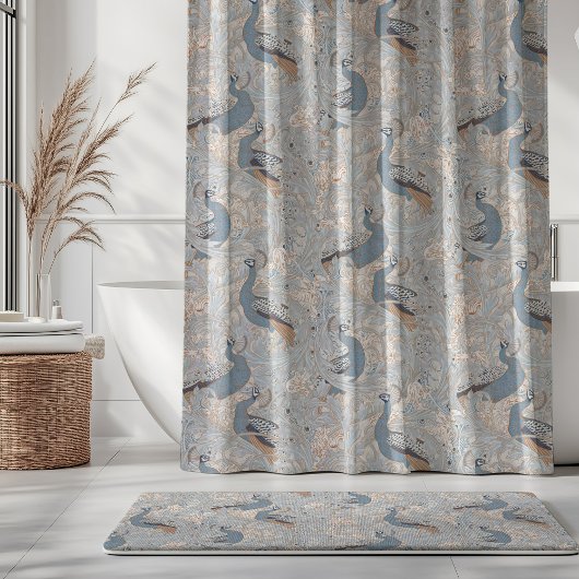 Peacock Garden in Blue Grey Mocha Beige Douchegordijn