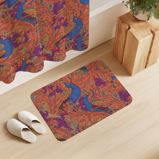 Peacock Garden in Cobalt Blue Purple Terracotta  Badmat