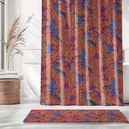 Peacock Garden in Cobalt Blue Purple Terracotta  Douchegordijn