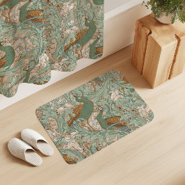 Peacock Garden in Green Beige Mustard Badmat