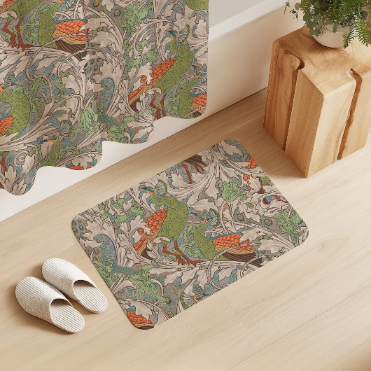 Peacock Garden in Orange Green Teal Beige Badmat