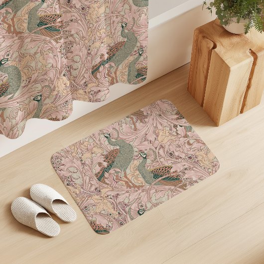 Peacock Garden in Sage Peach Blush Beige Badmat