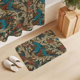 Peacock Garden in Teal Blue Rust Mustard Beige Badmat
