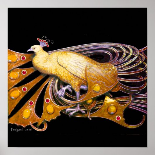 PEACOCK, geel rood paars zwart Poster (Voorkant)