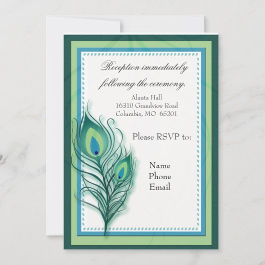 Peacock geïnspireerde huwelijksuitnodiging kaart (Achterkant)