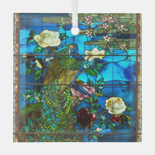 Peacock gekleurd glazen raam glas ornament (Voorkant)