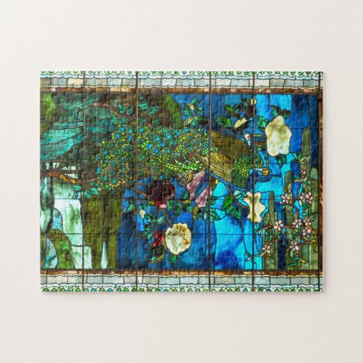 Peacock gekleurd glazen raam legpuzzel (Horizontaal)