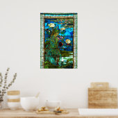 Peacock gekleurd glazen raam poster (Keuken)