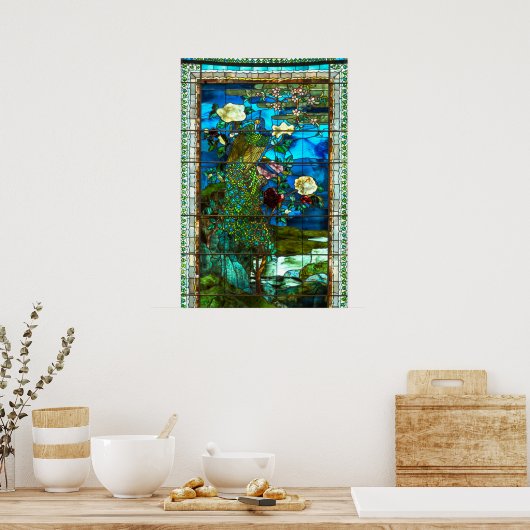 Peacock gekleurd glazen raam poster (Keuken)