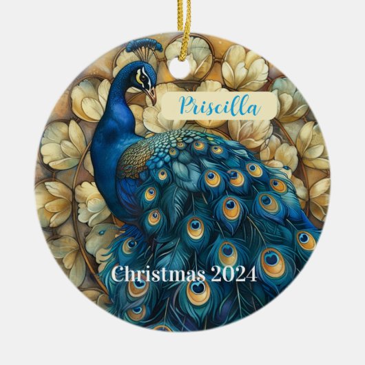Peacock gepersonaliseerd kerstornament keramisch ornament (Voorkant)