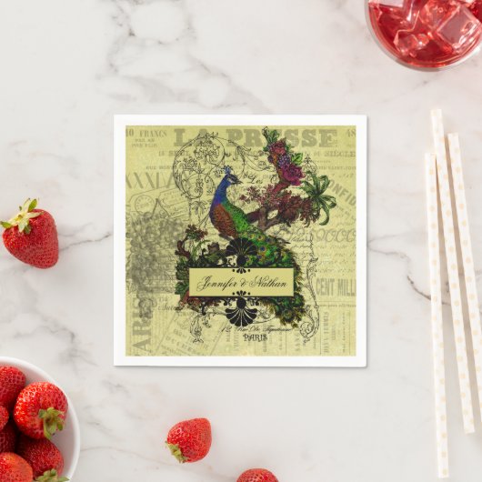 Peacock gepersonaliseerde bruiloft papieren serve Servetten (Insitu)