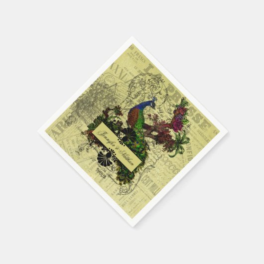 Peacock gepersonaliseerde bruiloft papieren serve Servetten (Hoek)