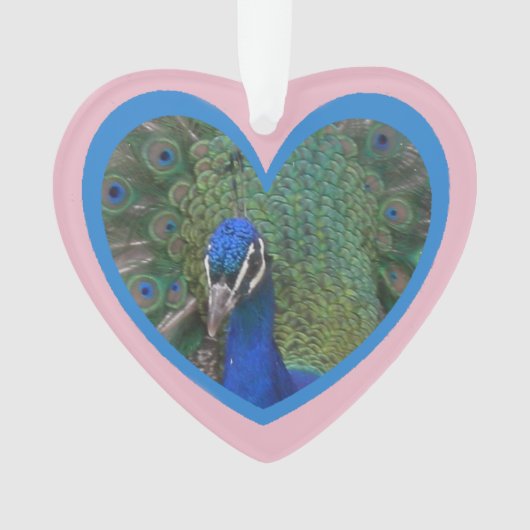 Peacock gezicht in hart snit. Keramische ornament (voorkant)