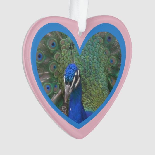 Peacock gezicht in hart snit. Keramische ornament (voorkant)