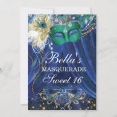 Peacock Glam Masquerade Birthday Party Kaart (Voorkant)