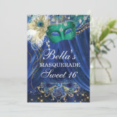 Peacock Glam Masquerade Birthday Party Kaart (Staand voorkant)