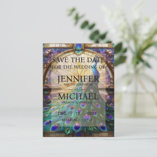 Peacock Glas in lood Bewaar de datumkaarten Briefkaart (Staand voorkant)