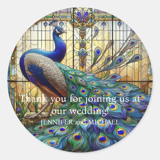 Peacock Glas in lood dank u bruiloft stickers (Voorkant)