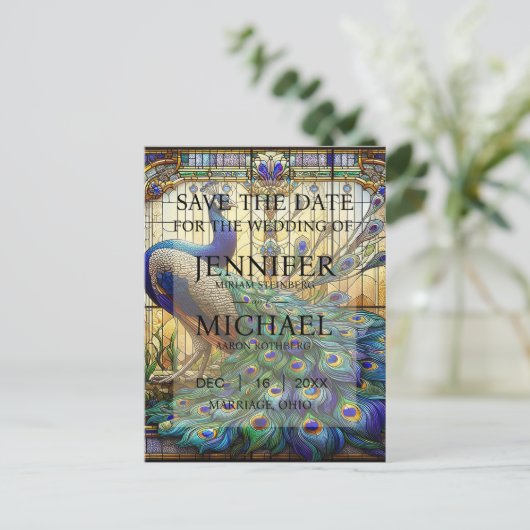 Peacock Glas in lood huwelijksuitnodigingen Briefkaart (Staand voorkant)