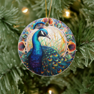 Peacock Glas in lood Keramische Boomdecoratie Keramisch Ornament