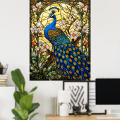Peacock Glas in lood raamontwerp Poster (Thuiskantoor)