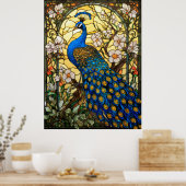Peacock Glas in lood raamontwerp Poster (Keuken)