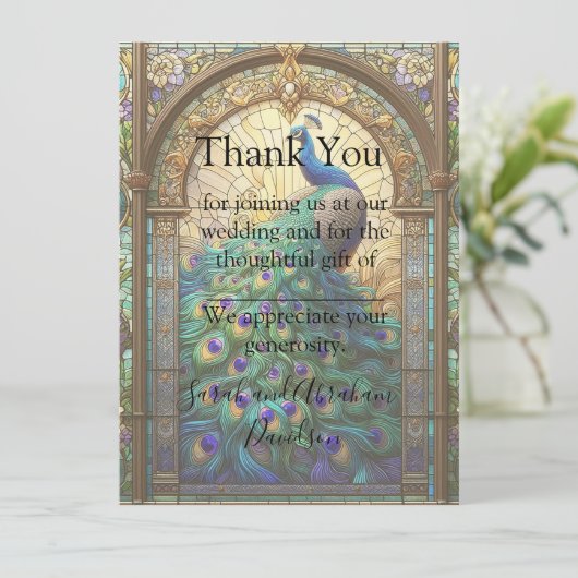 Peacock Glas in lood voorgevulde bedankkaarten Kaart (Staand voorkant)
