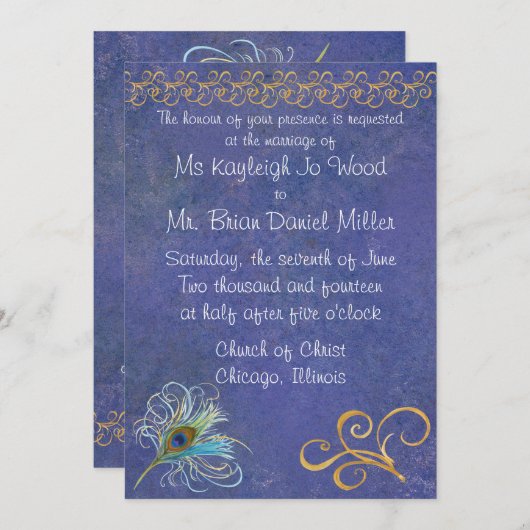 Peacock Glory Wedding Invitation Kaart (Voorkant / Achterkant)