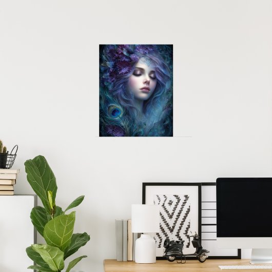 Peacock Goddess Queen Fantasy Wall Art Print (Thuiskantoor)
