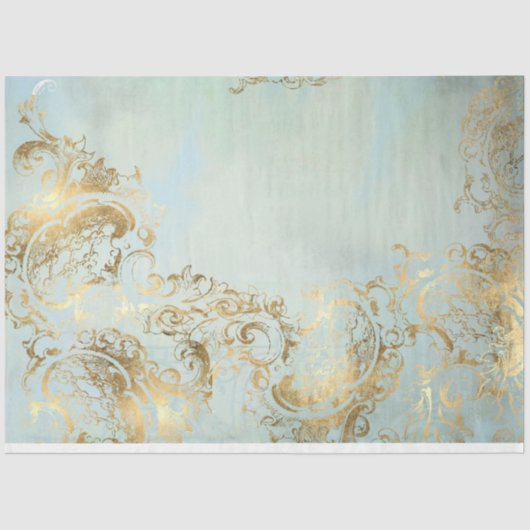 Peacock Gold en Dusty Blue Coordinate Decoupage Tissuepapier (Voorkant)