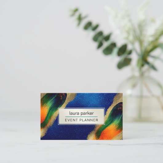 Peacock Gold Glitter Elegant Blue Green Modern Bus Visitekaartje (Staand voorkant)