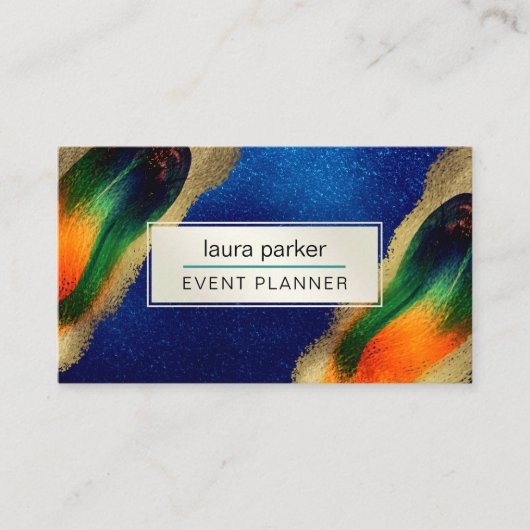 Peacock Gold Glitter Elegant Blue Green Modern Bus Visitekaartje (Voorkant)