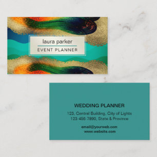 Peacock Gold Glitter Elegant Blue Green Modern Bus Visitekaartje