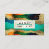 Peacock Gold Glitter Elegant Blue Green Modern Bus Visitekaartje (Voorkant)