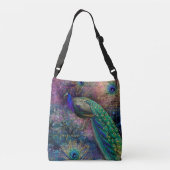  Peacock Gold Glitter Feathers Script Name Crossbody Tas (Achterkant)