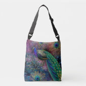  Peacock Gold Glitter Feathers Script Name Crossbody Tas