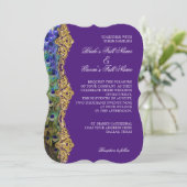 Peacock Gold Glitter Old Hollywood Paars Kaart (Staand voorkant)