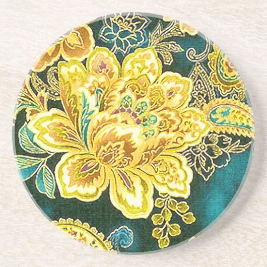 Peacock Gold  Paisley Floral Fine Art Zandsteen Onderzetter (Voorkant)