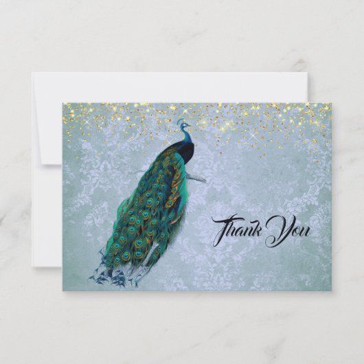 Peacock Gold Sparkles Waterverf Bedankkaart (Voorkant)