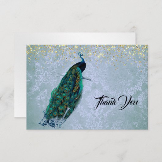 Peacock Gold Sparkles Waterverf Bedankkaart (Voorkant / Achterkant)
