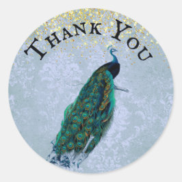Peacock Gold Sparkles Waterverf Dank u Ronde Sticker
